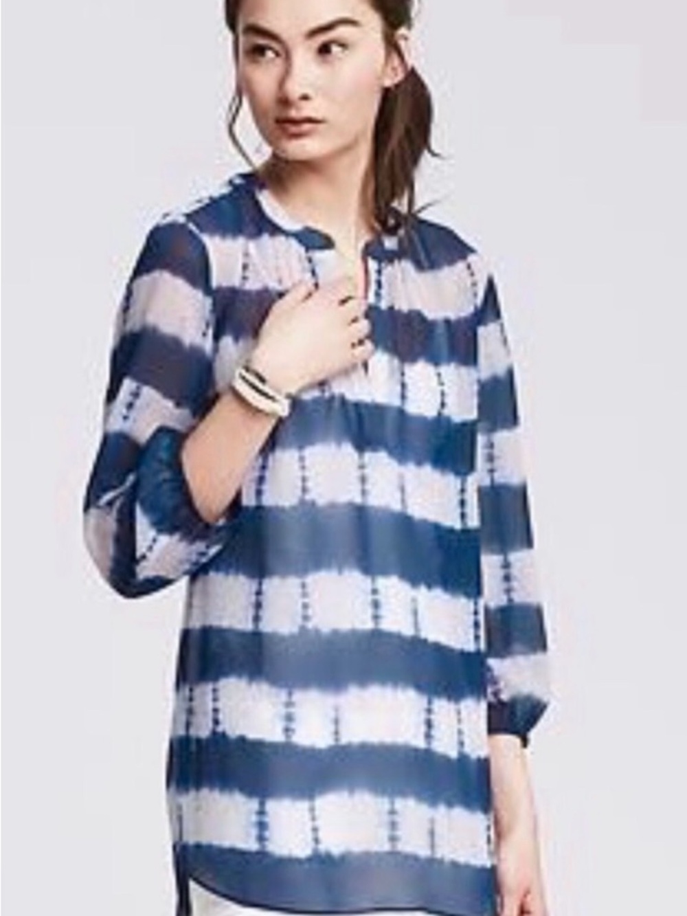 Banana Republic Blue & White Tie-Dye Shibori Tunic Blouse - Women
